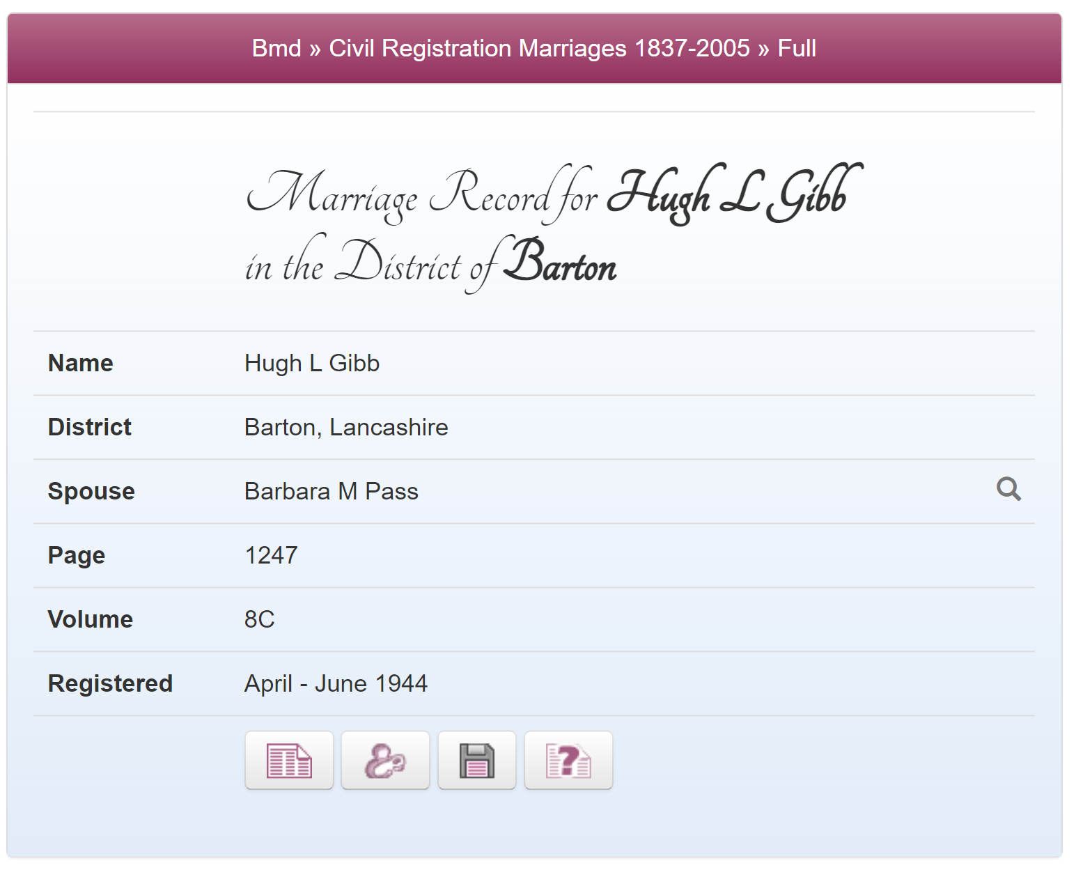 Marriage of Robin's  parents on TheGenealogist.co.uk