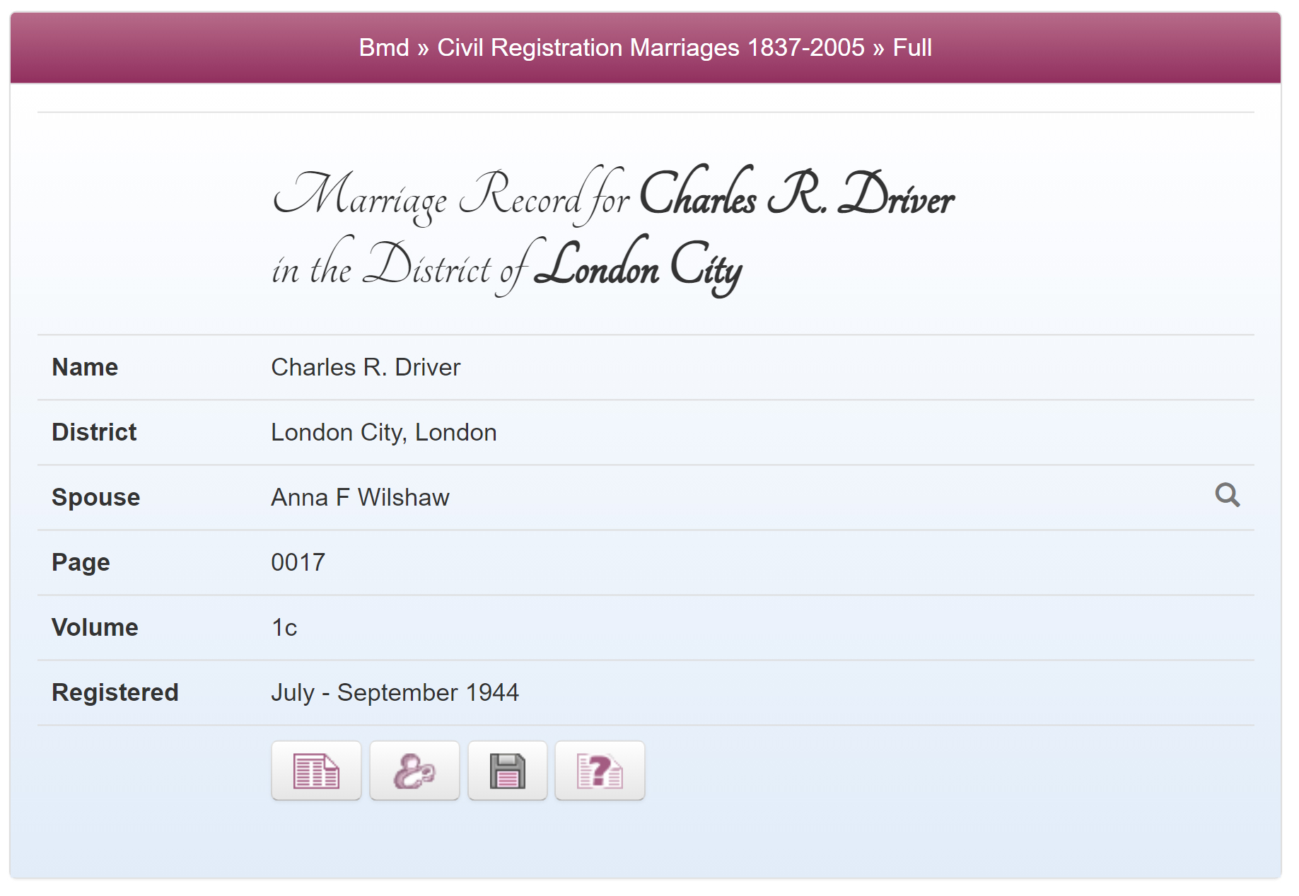 Ronnie and Anna's marriage record