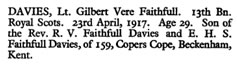 War Memorial record & Roll of Honour record for Gilbert Vere Faithfull