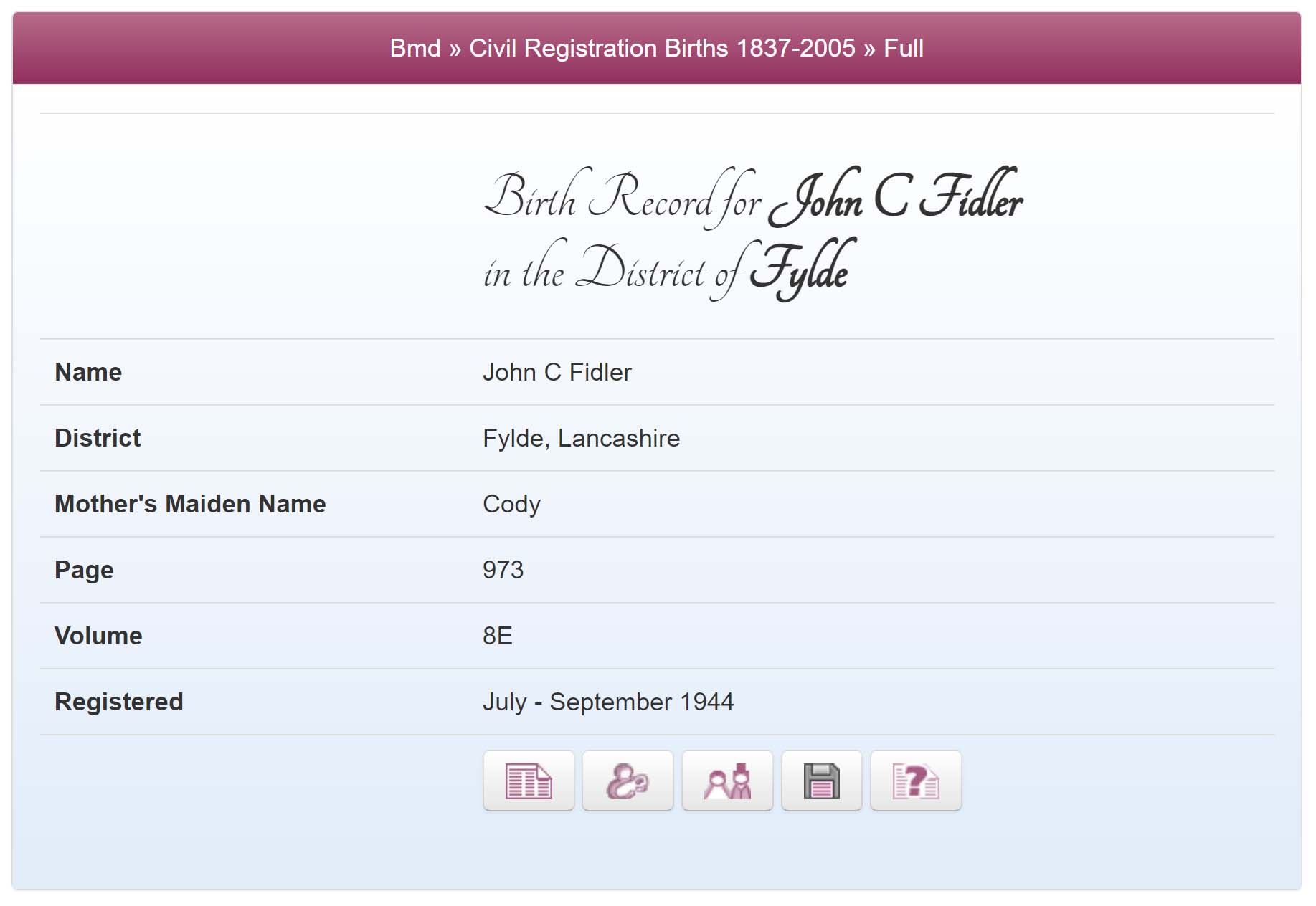 Birth Record for John Simpson