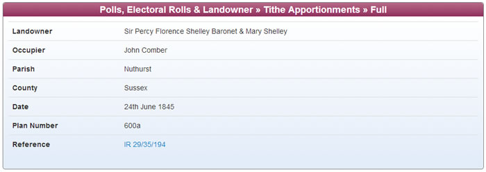 Tithe Apportionment of Sir Percy and Mary Shelley