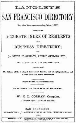 San Francisco Langley's DirectoryTelephone Address Book 1887