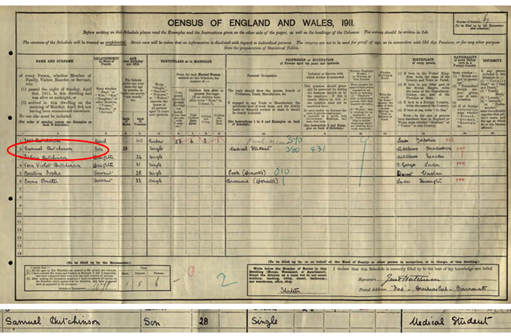 Samuel Hutchinson in the 1911 Census at TheGenealogist.co.uk