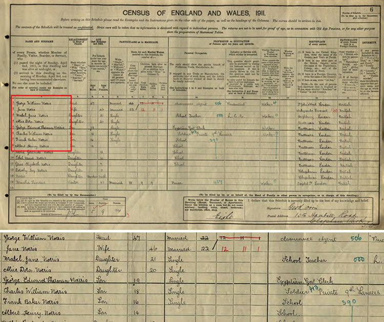 The Norris family in the 1911 Census at TheGenealogist.co.uk