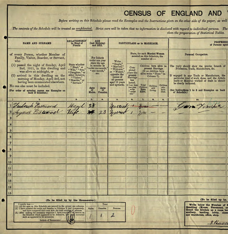 Frederick on the 1911 Census