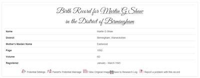 Here we find a copy of his birth record on TheGenealogist.