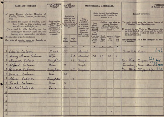 Here we see Edwin and his family in the 1911 census.