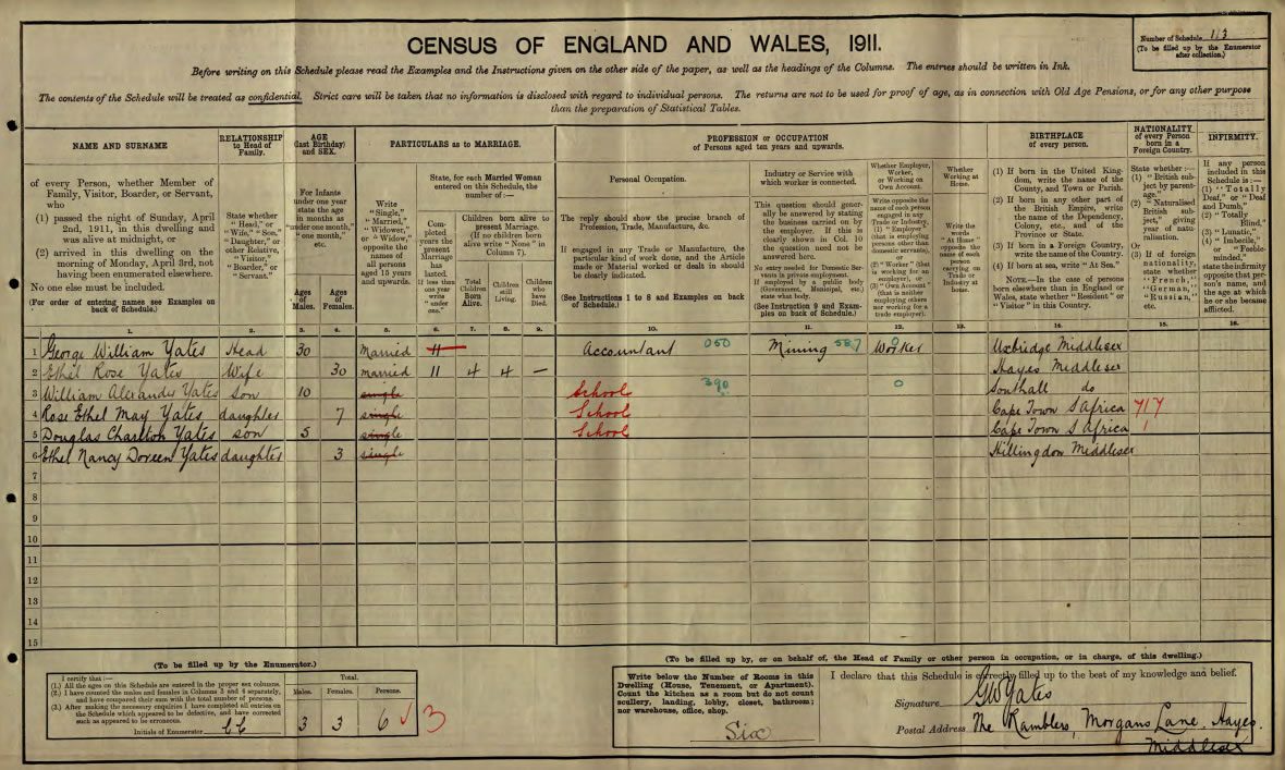 George's family on the 1911 Census