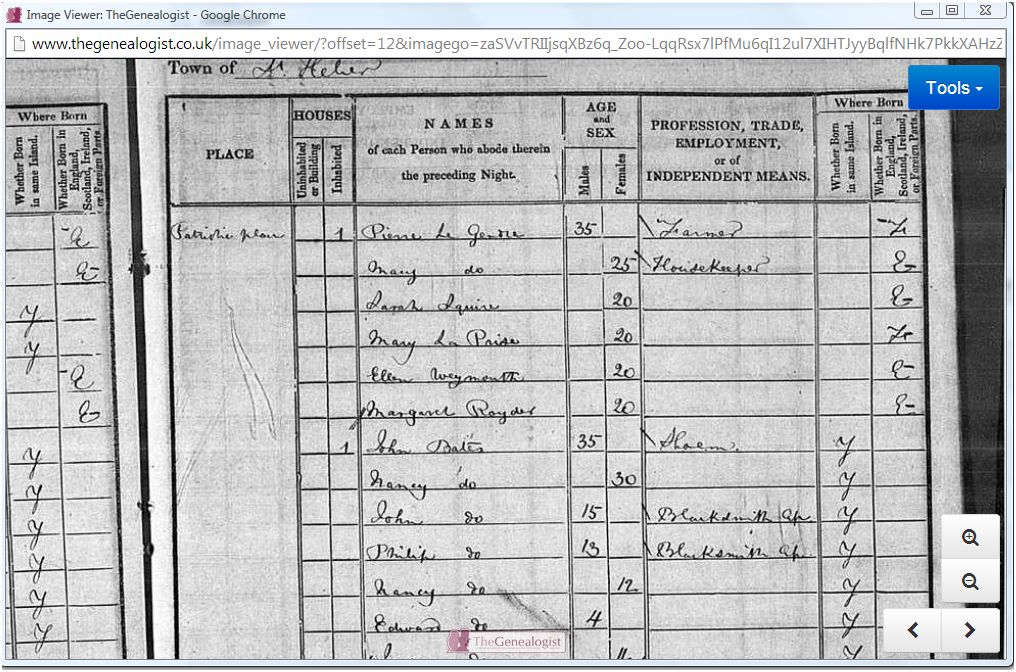 Maria Le Noble on the 1841 Census