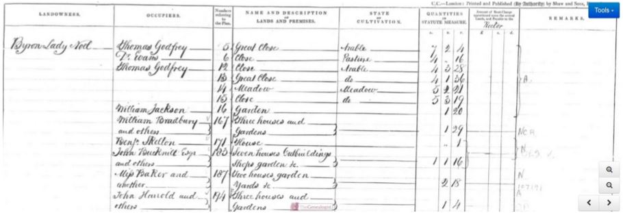 Lady Byron and Thomas Godfrey in the Tithe Records at TheGenealogist