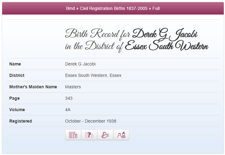 Derek  Jacobi's birth record