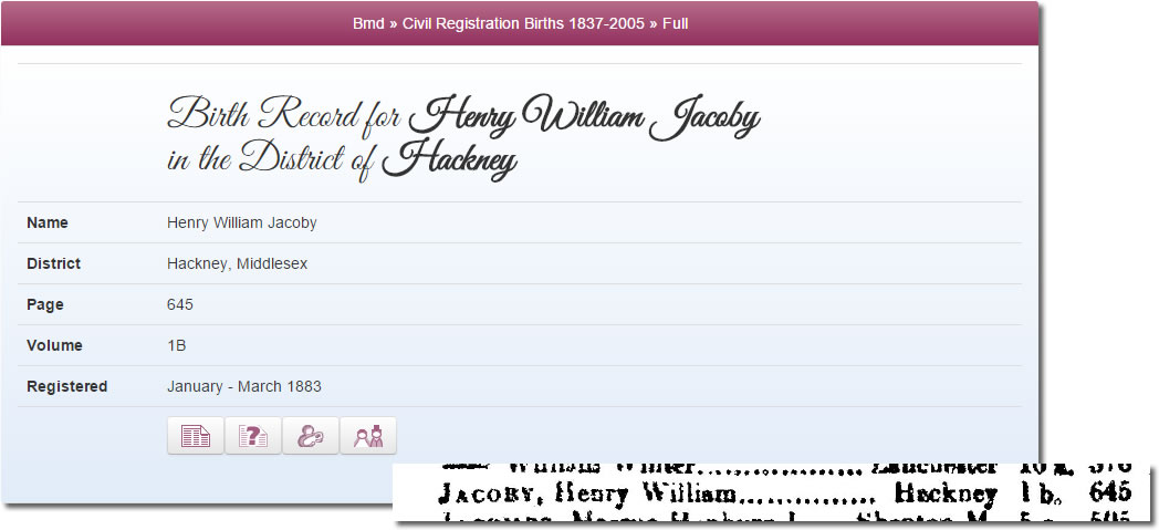 Henry William Jacoby's birth record