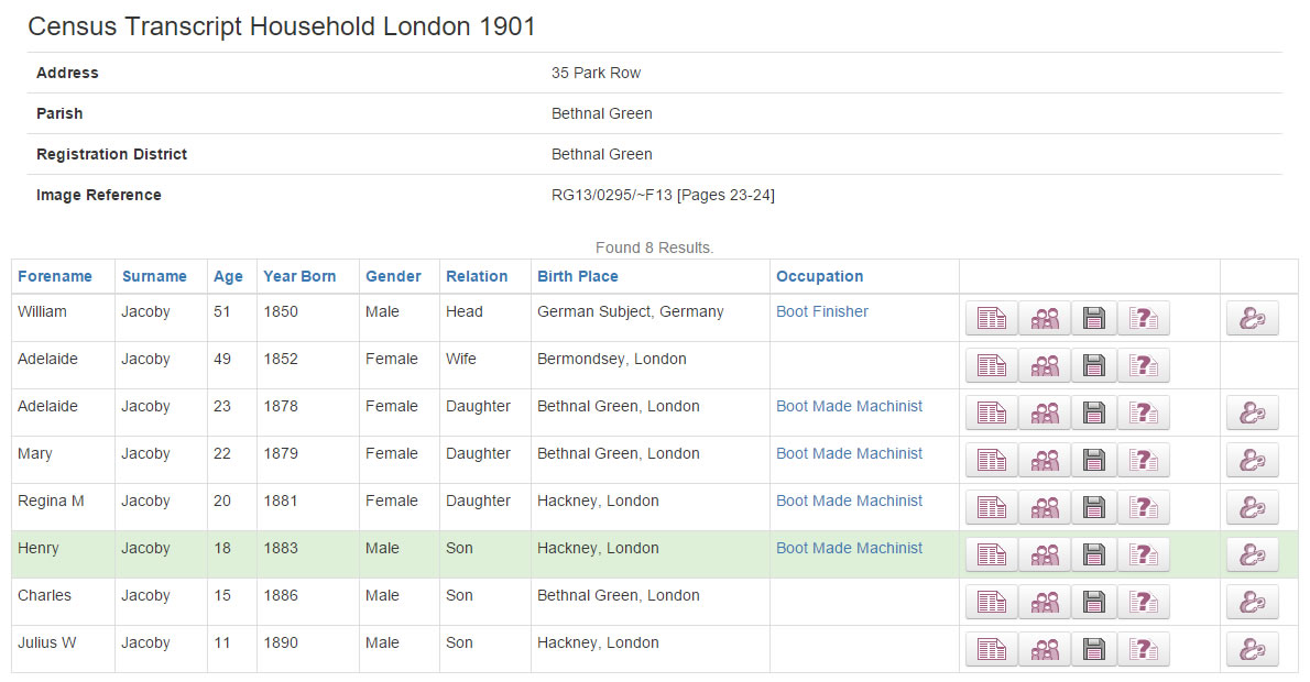 The Jacoby family in the London 1901 Census at TheGenealogist.co.uk
