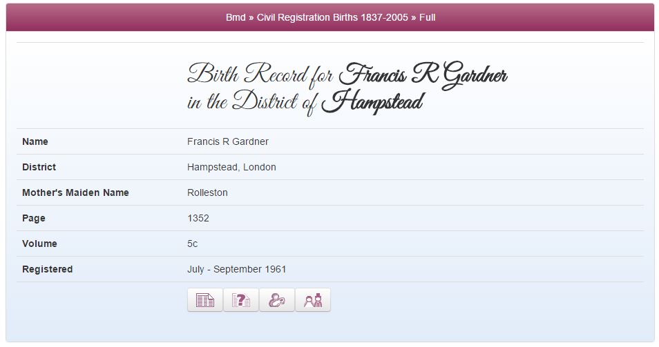 Frank Gardner's birth records at TheGenealogist.co.uk