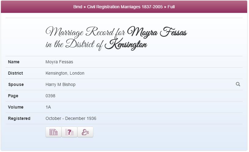 Harry and Moyra's Marriage Record at TheGenealogist.co.uk