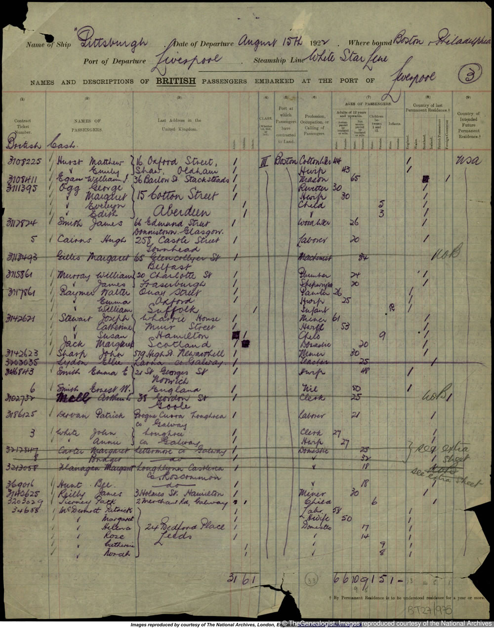 Hugh Cairns on the Passenger Lists 1922 at TheGenealogist.co.uk