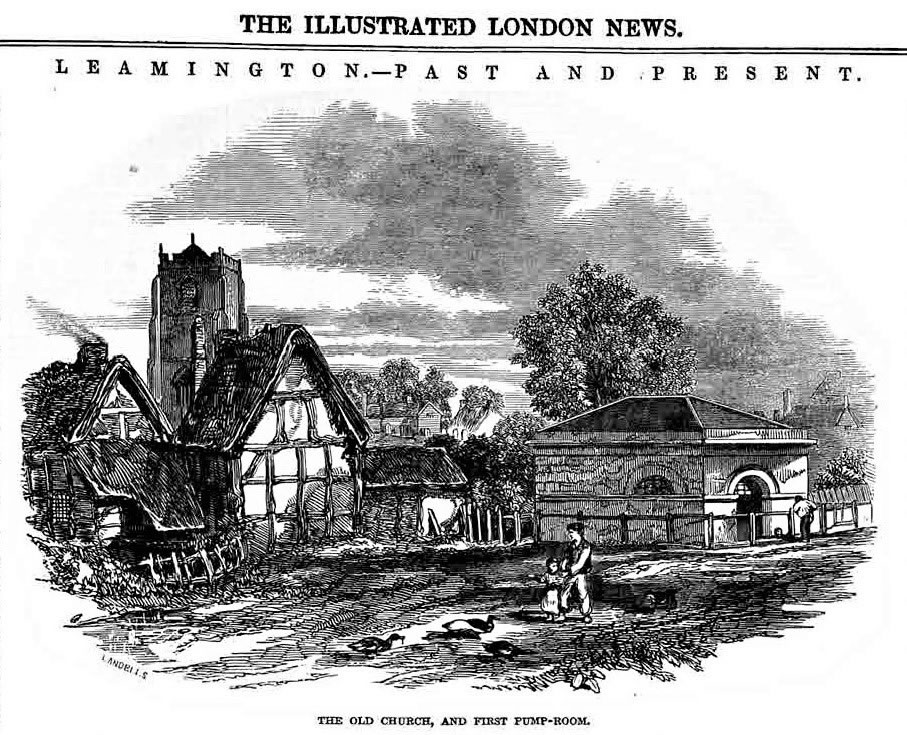 The Old All Saints' Church and the first Pump-Room at Leamington - The Illustrated London News from April 1846