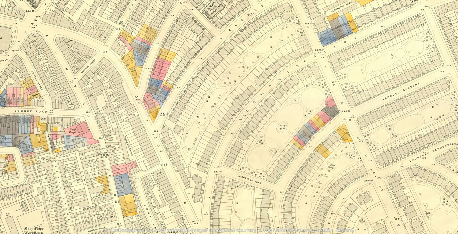IR 121 map of Elgin Crescent, Notting Hill, the childhood home of Laurence Olivier