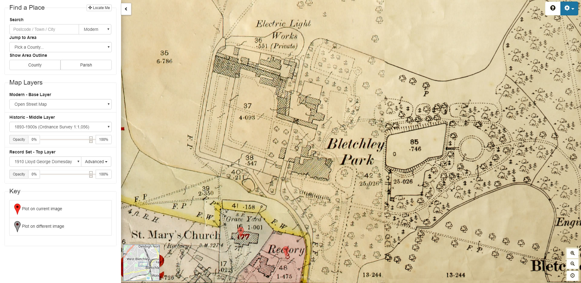 Lloyd George Domesday Map for Bletchley Park, viewed using TheGenealogist's Map Explorer™