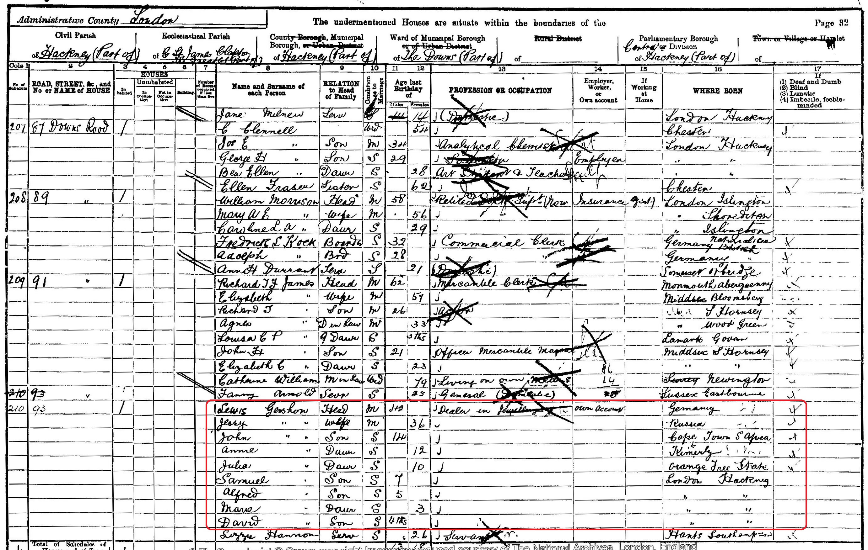 1901 census of Hackney retrieved from TheGenealogist census collection