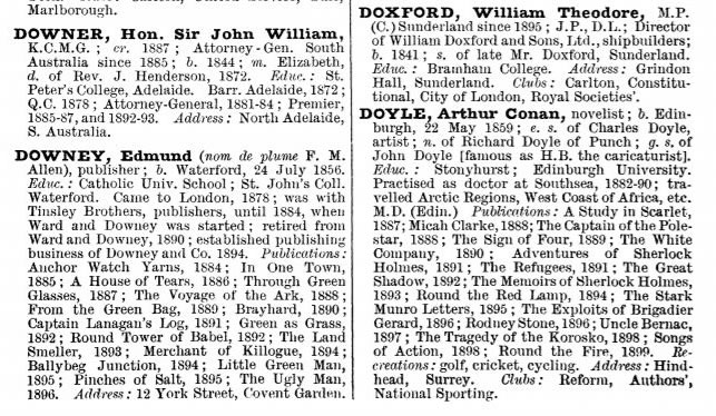 Left: Arthur Conan Doyle in the Who's Who 1899; Right: Sir Arthur Conan Doyle