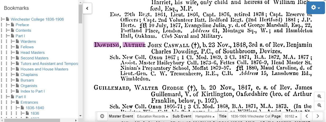 Dowding's father in Winchester College register