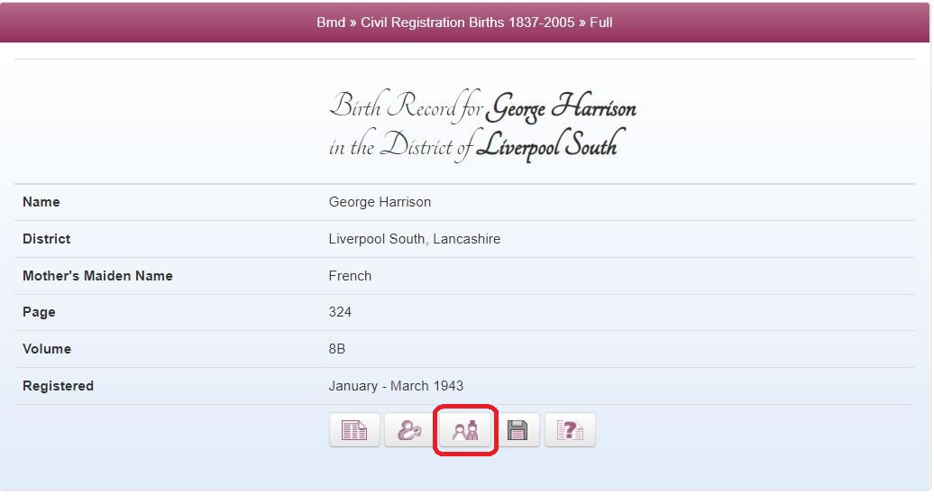 Birth record on TheGenealogist for 'Beatle' George Harrison 1943