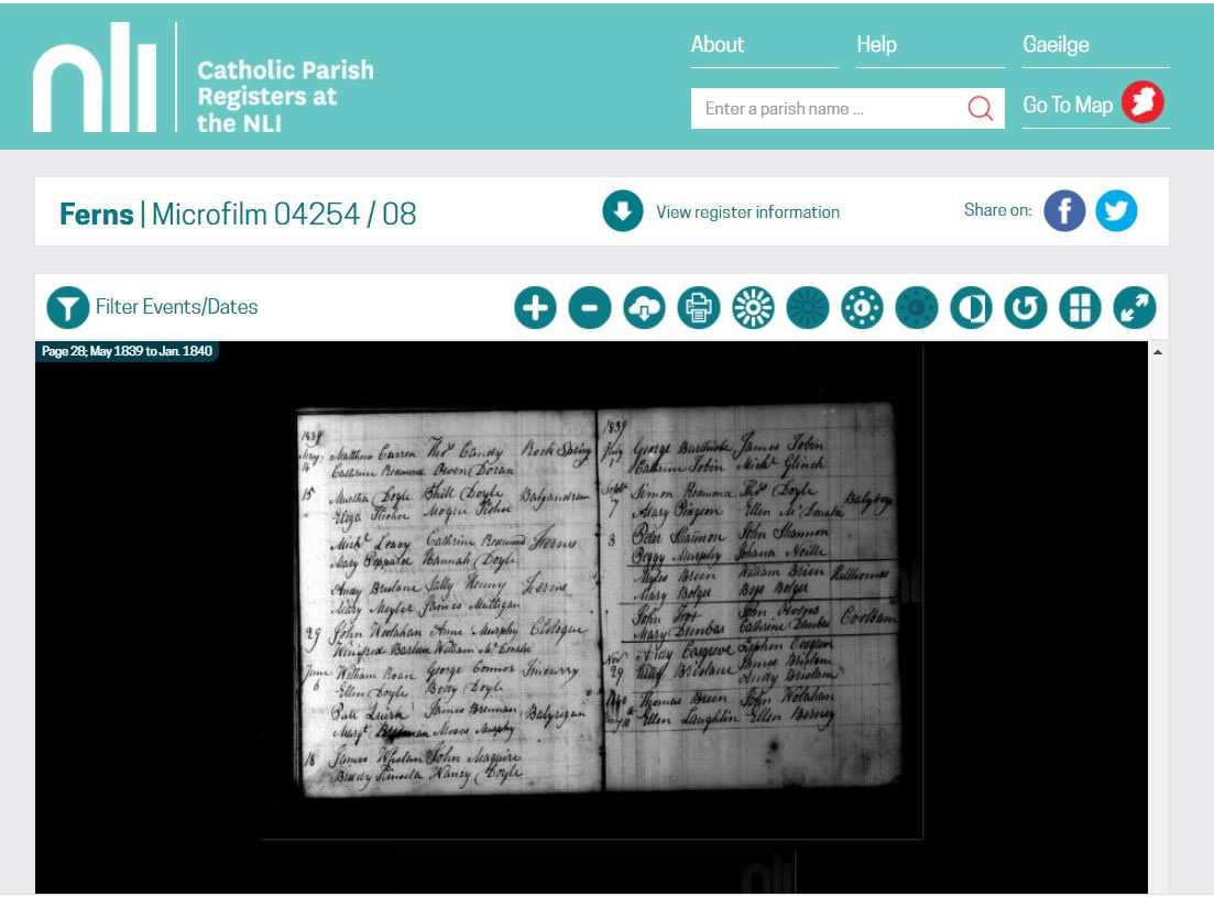 Transcripts on TheGenealogist have links to view the registers on the National Library of Ireland's website