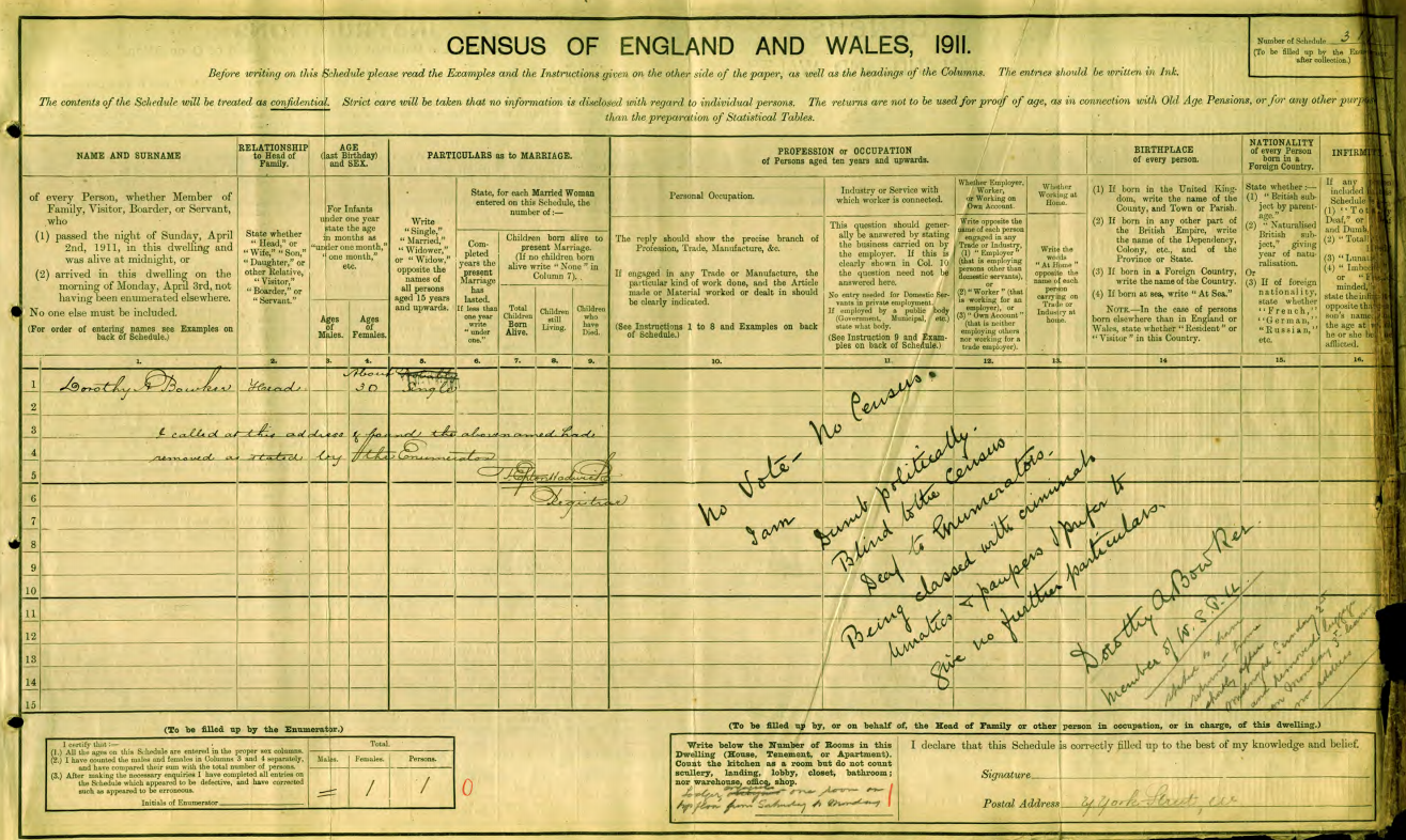Dorothy Bowker 1911 Census Image