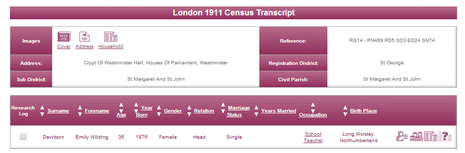Emily Davidson 1911 Census Transcript