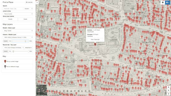 The new Map Explorer, going from a historic map to satellite view