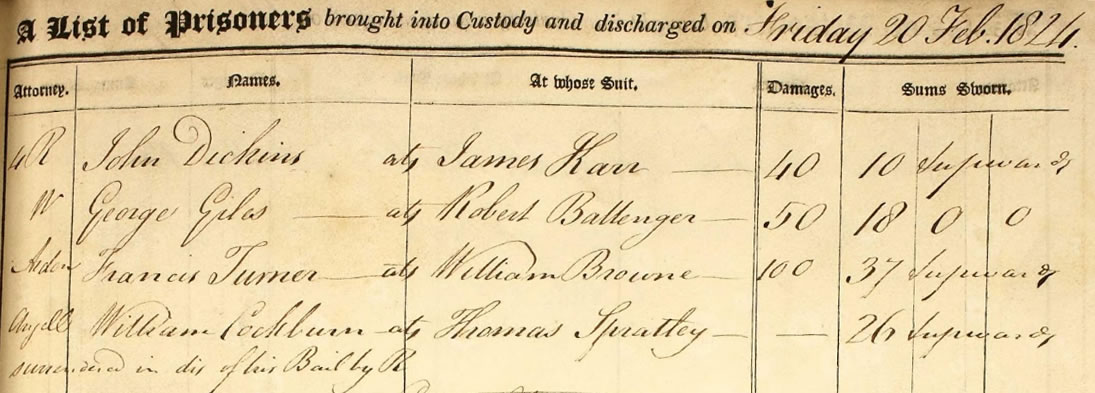 Custody Records from 20th Feb 1824