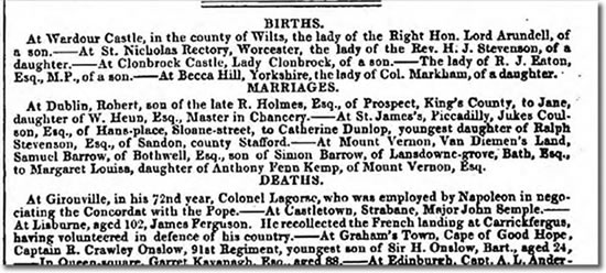 Birth, Marriage & Death announcements in the Illustrated London News