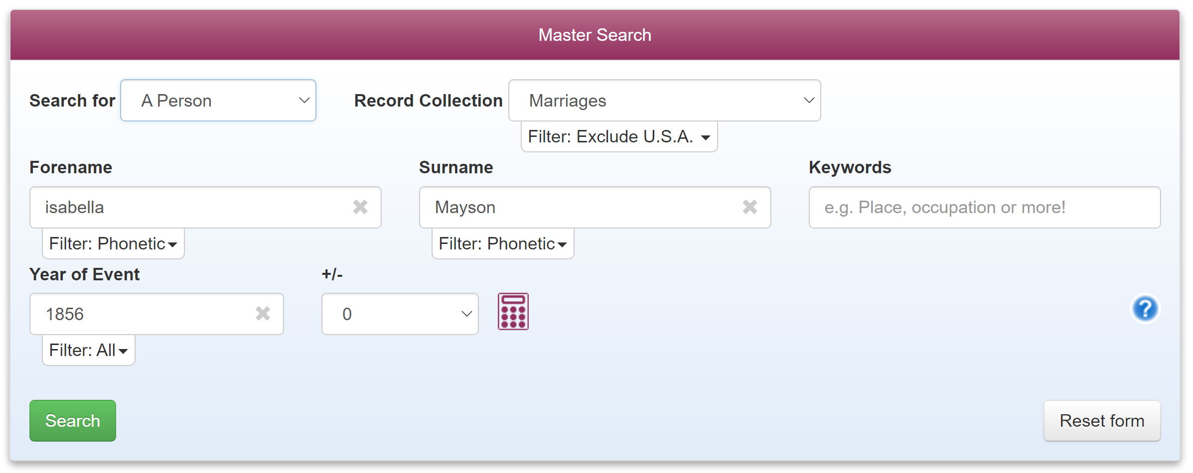 Finding a marriage using TheGenealogist's marriage transcripts
