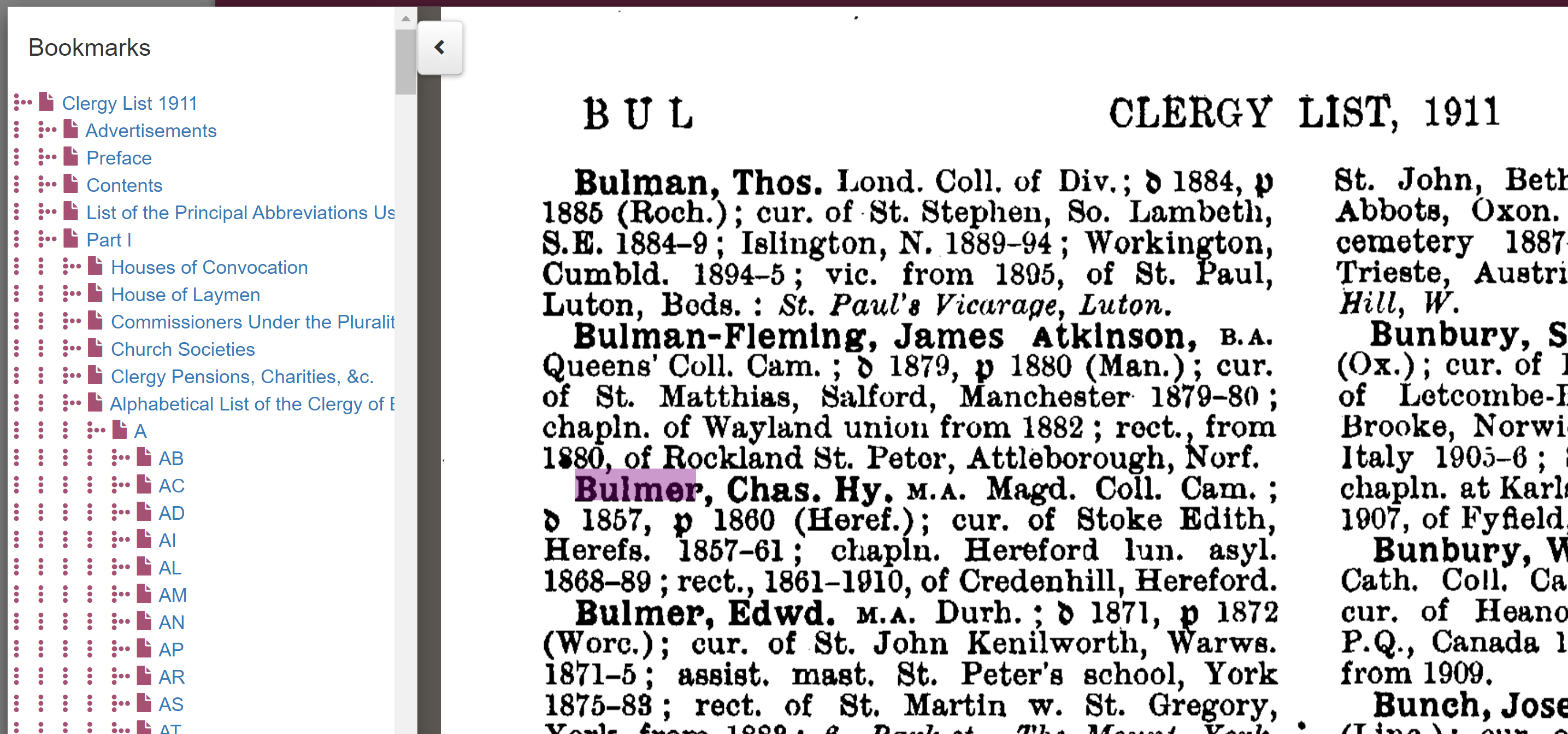 Rev Charles Bulmer in the 1911 Clergy List