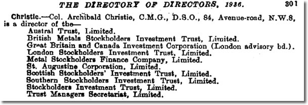 Archibald Christie in 'The Directory of Directors 1936'