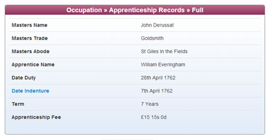 John Derussat in the Apprenticeship Records at
      TheGenealogist.co.uk