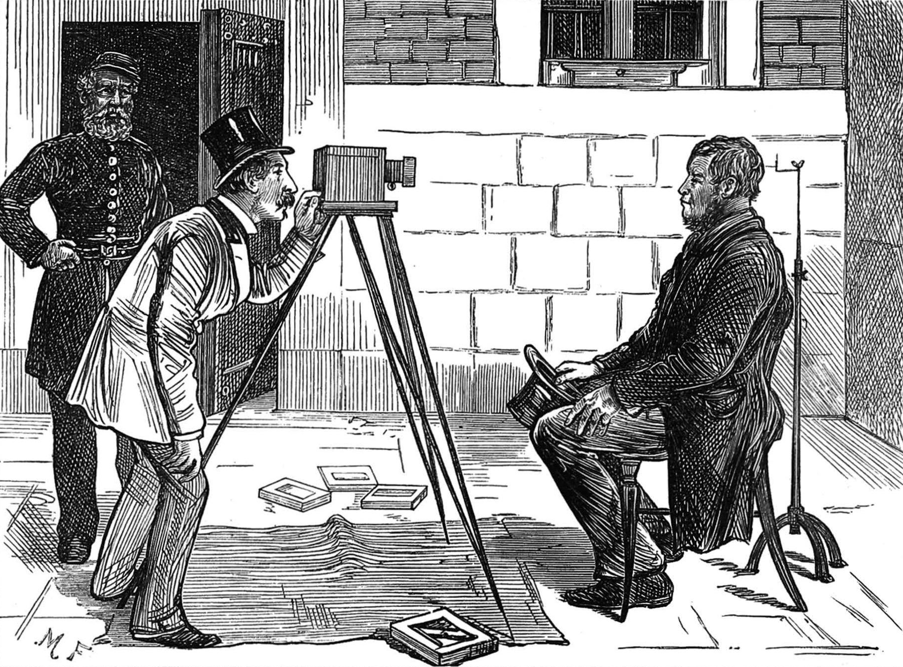 Prisoners having their mug shots taken (from
          The Illustrated London News at TheGenealogist.co.uk).