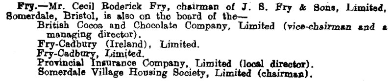 Cecil Fry in the List of Directors 1936