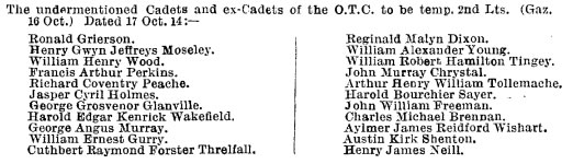 Henry Moseley listed in the 1914 Army List