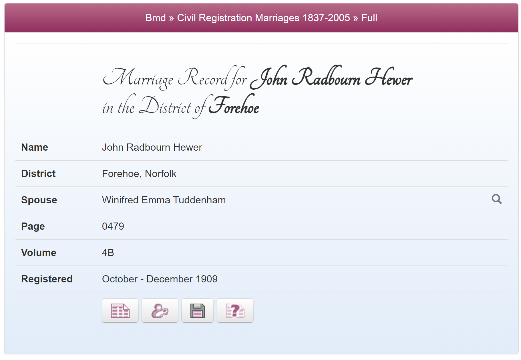 John & Winifred's Marriage  Record
