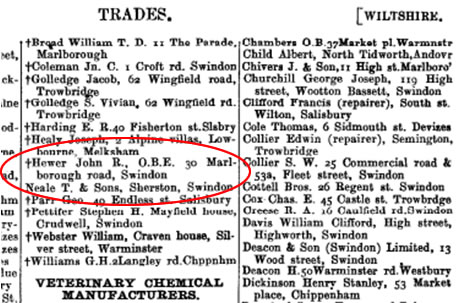 John Hewer in the Wiltshire 1923 Kelly's Directory
