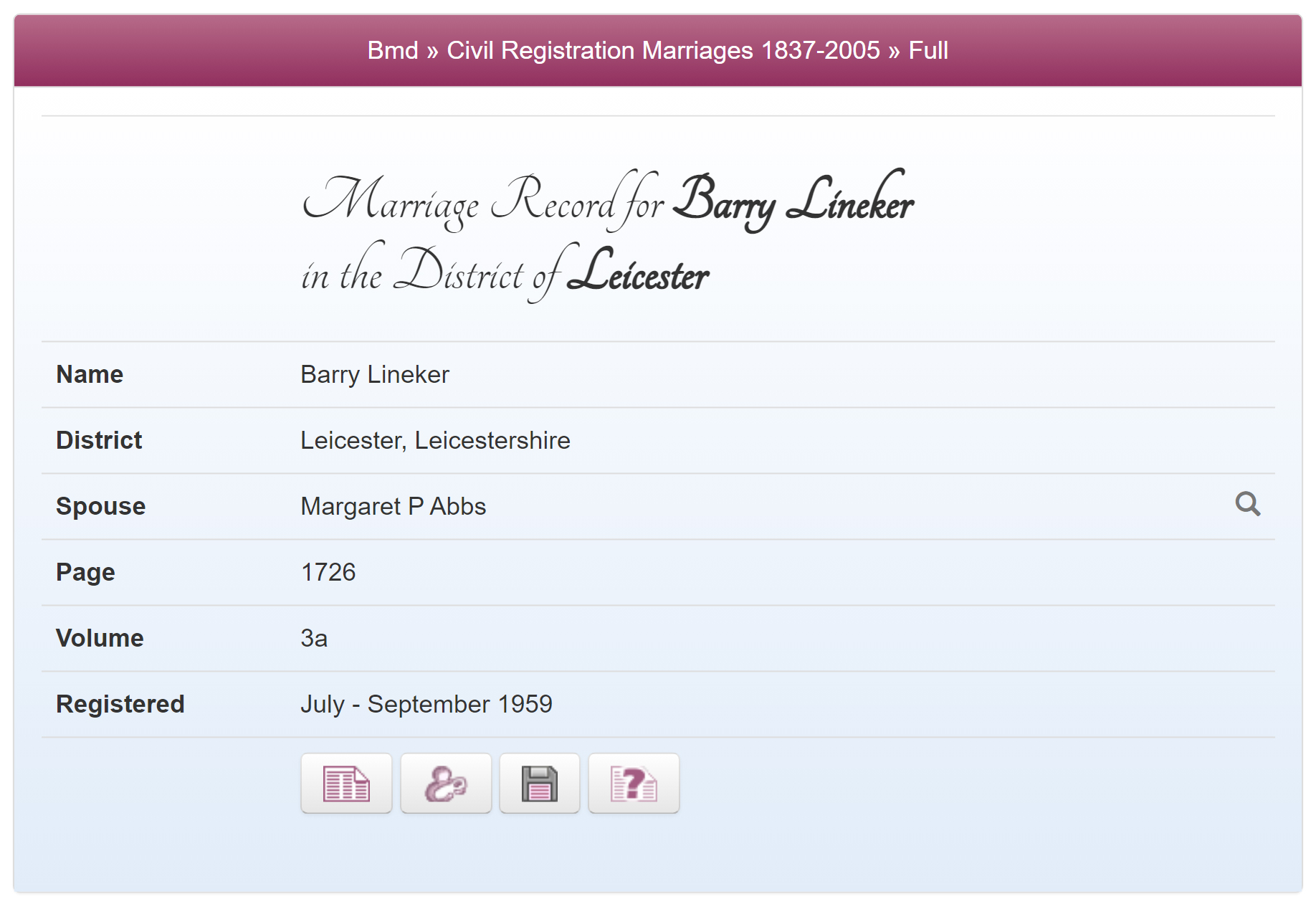 Barry and Margaret's marriage record
