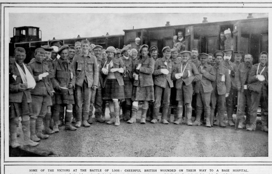 Some of the 'cheerful British wounded' heading back to  Britain