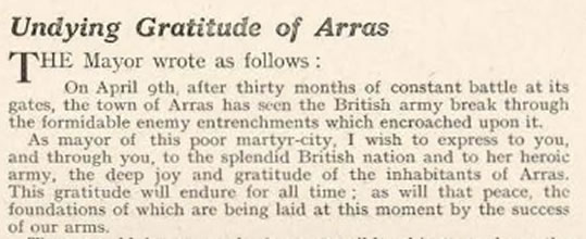 A letter written by the Mayor of Arras