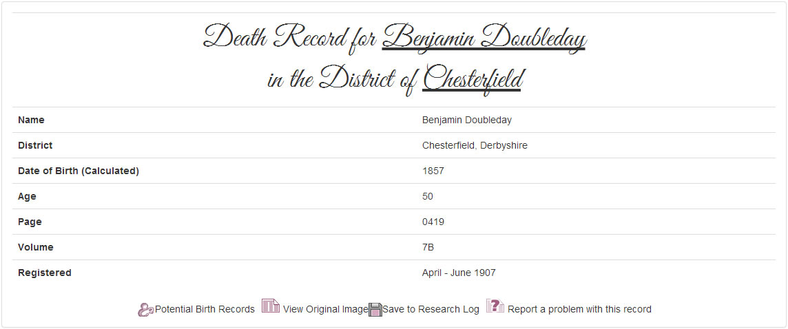 Benjamin's death record