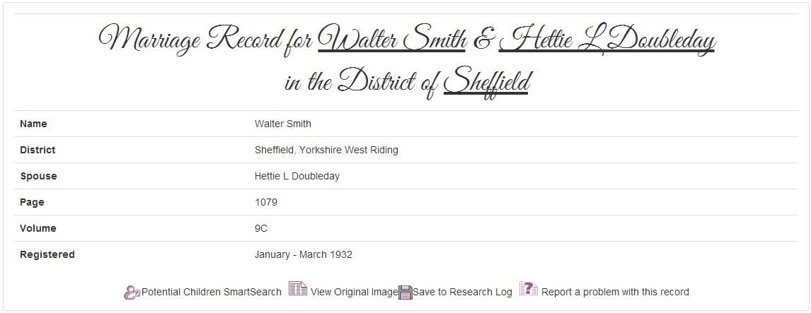 Walter & Hettie's marriage record