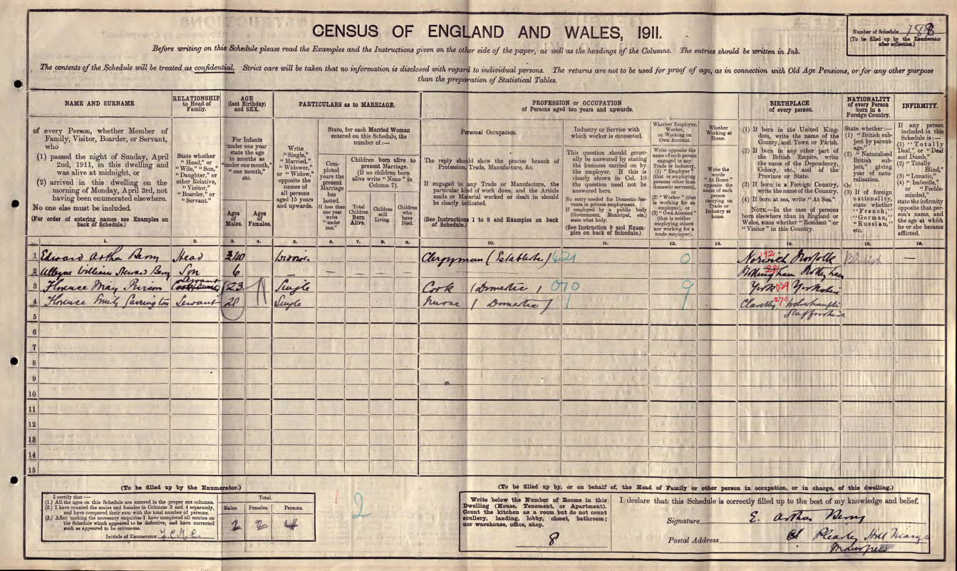 Alleyne and his father in the 1911 Census