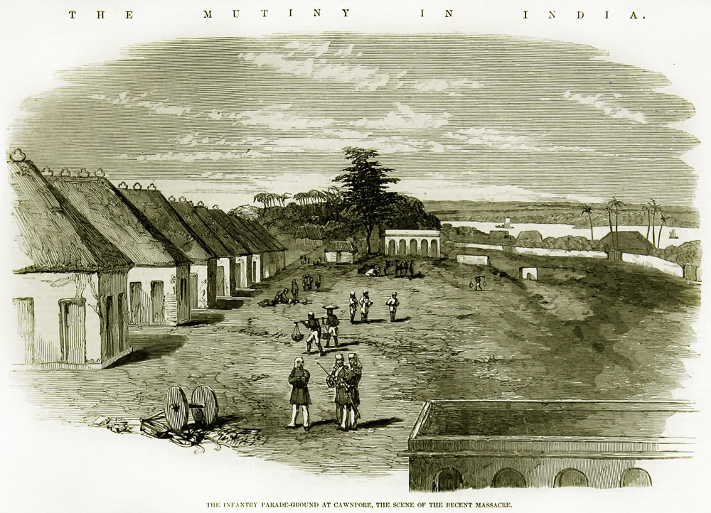 The Infantry Parade Ground at Cawnpore - the scene of the recent massacre (Illustrated London News)