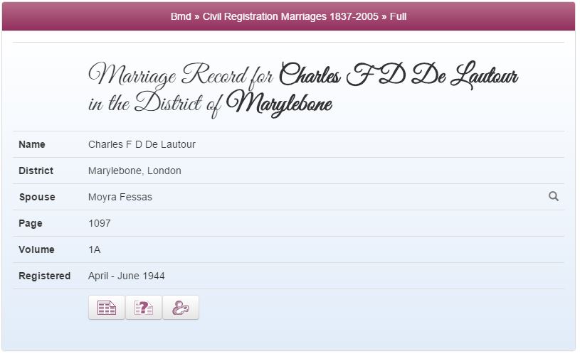 Charles and Moyra's Marriage Record at TheGenealogist.co.uk